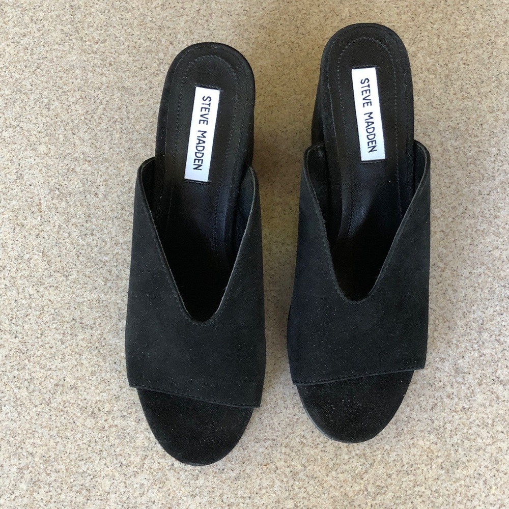 Steve Madden Black Suede Mules